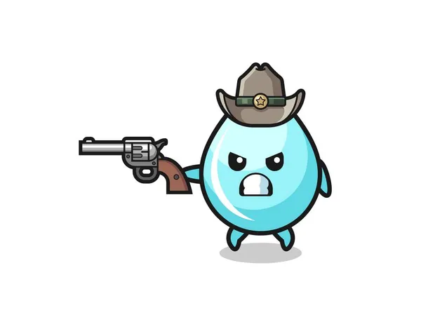 Water Drop Cowboy Shooting Gun Cute Design — Stock Vector