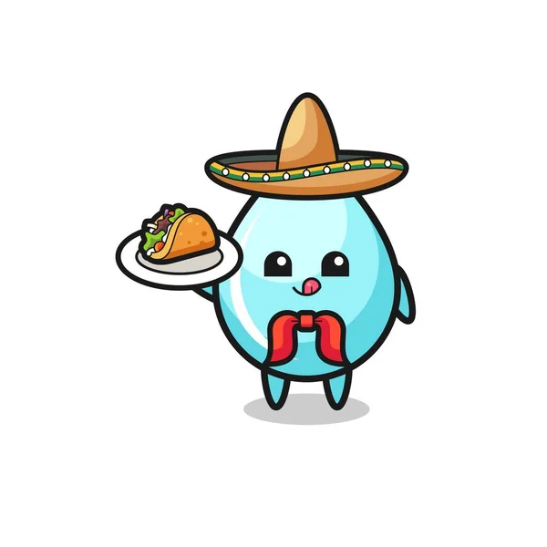 Goutte Eau Chef Mexicain Mascotte Tenant Taco Design Mignon — Image vectorielle