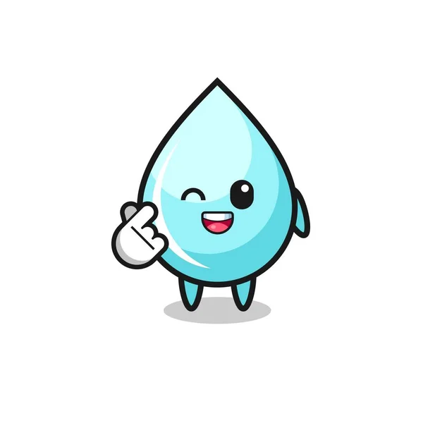 Agua Gota Carácter Haciendo Coreano Dedo Corazón Lindo Diseño — Vector de stock