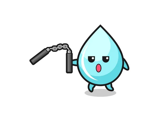 Desenho Animado Gota Água Usando Nunchaku Projeto Bonito —  Vetores de Stock
