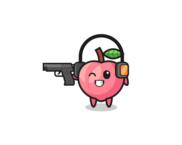 Illustration Peach Cartoon Doing Shooting Range Cute Design — Stock Vector