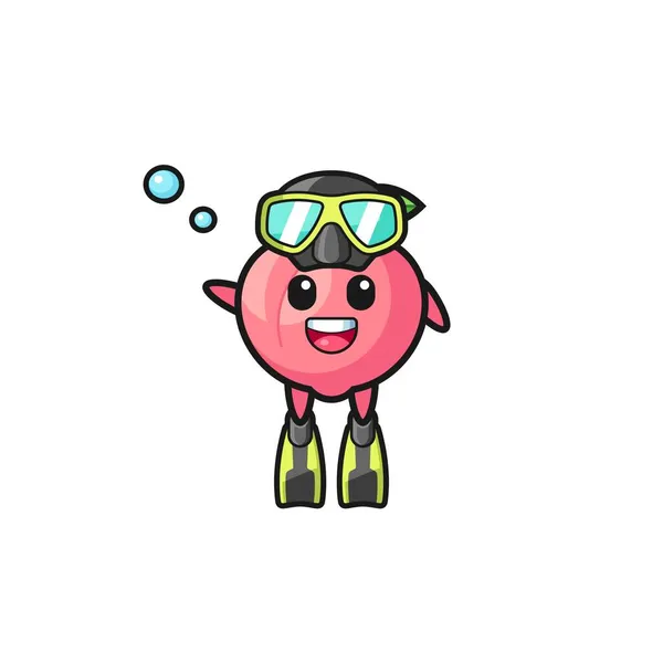Personagem Desenho Animado Mergulhador Pêssego Design Bonito — Vetor de Stock