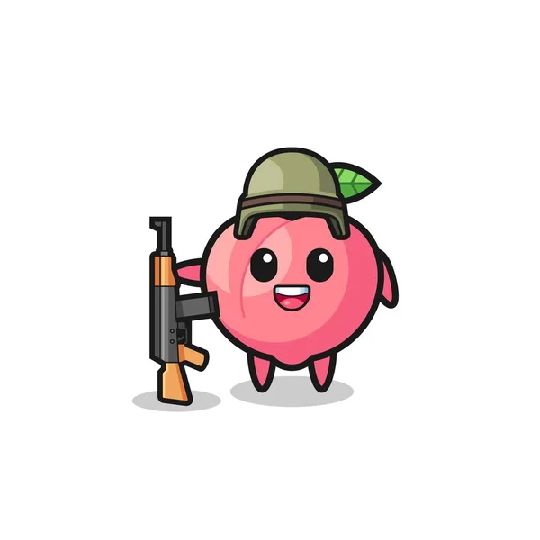 Cute Peach Mascot Soldier Cute Design — Stock Vector