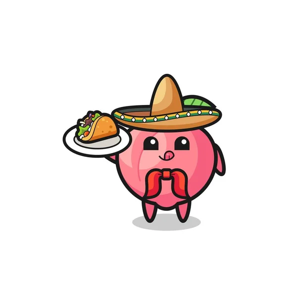 Pesca Messicano Chef Mascotte Possesso Taco Design Carino — Vettoriale Stock