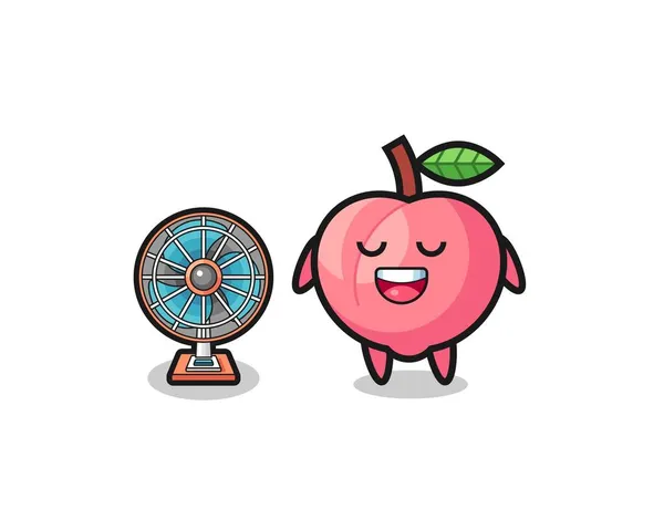 可愛い桃が扇の前に立っていてかわいいデザイン — ストックベクタ