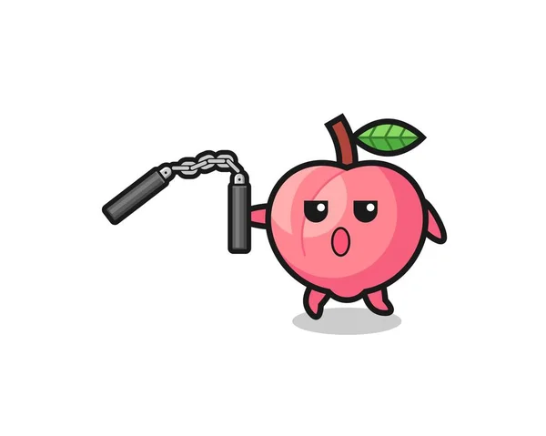 ヌンチャクを使った桃の漫画かわいいデザイン — ストックベクタ