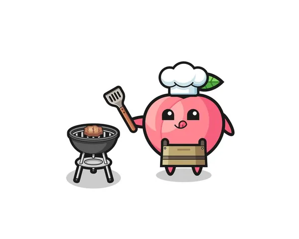 Chef Barbecue Pêche Avec Gril Design Mignon — Image vectorielle