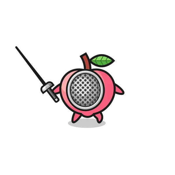 Peach Earth Cartoon Fencer Mascot Cute Design — Stock Vector