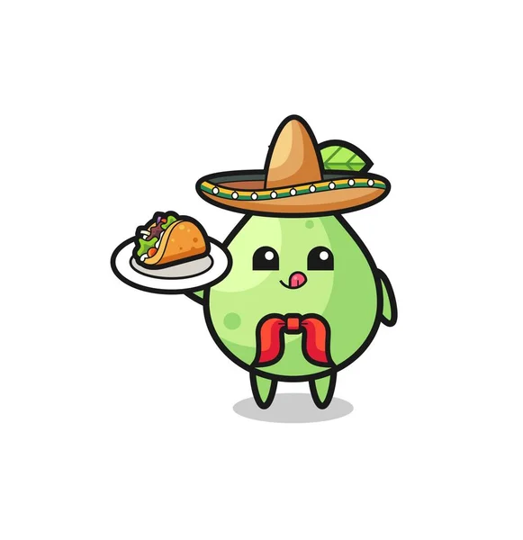 Guayaba Mascota Del Chef Mexicano Sosteniendo Taco Lindo Diseño — Vector de stock