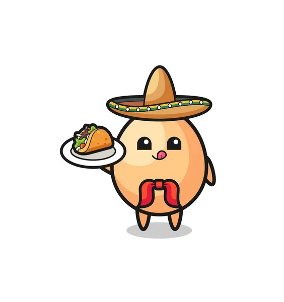Ägg Mexikansk Kock Maskot Håller Taco Söt Design — Stock vektor