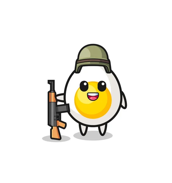 Cute Boiled Egg Mascot Soldier Cute Design — Stock Vector