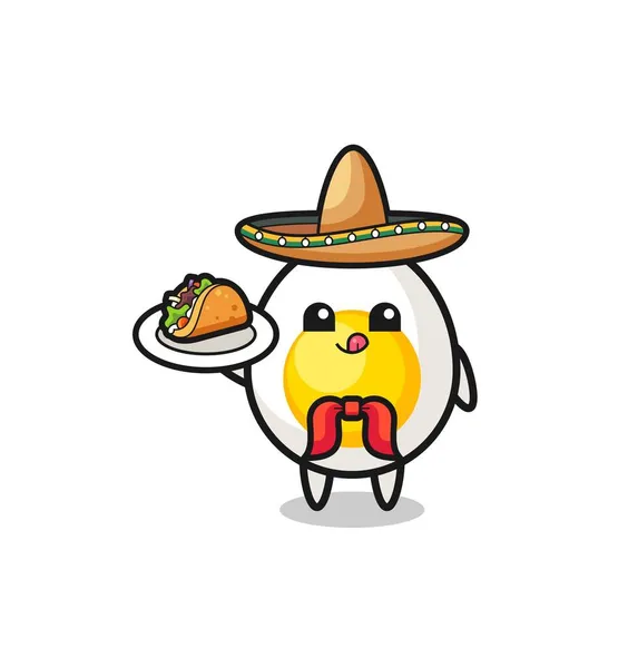 Kokt Ägg Mexikansk Kock Maskot Håller Taco Söt Design — Stock vektor