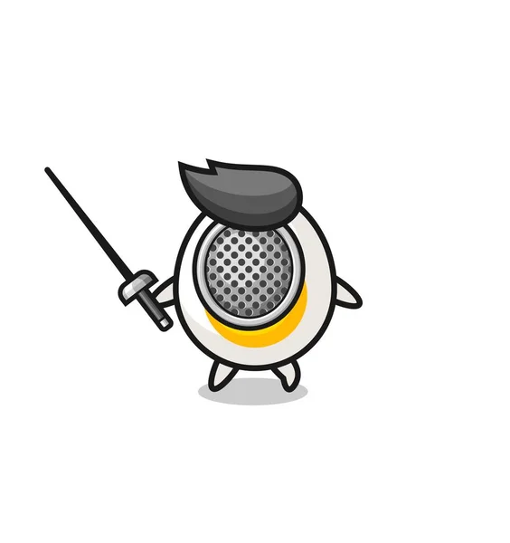 Boiled Egg Earth Cartoon Fencer Mascot Cute Design — Stock Vector