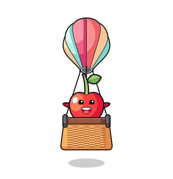 熱気球に乗る桜マスコット可愛いデザイン — ストックベクタ