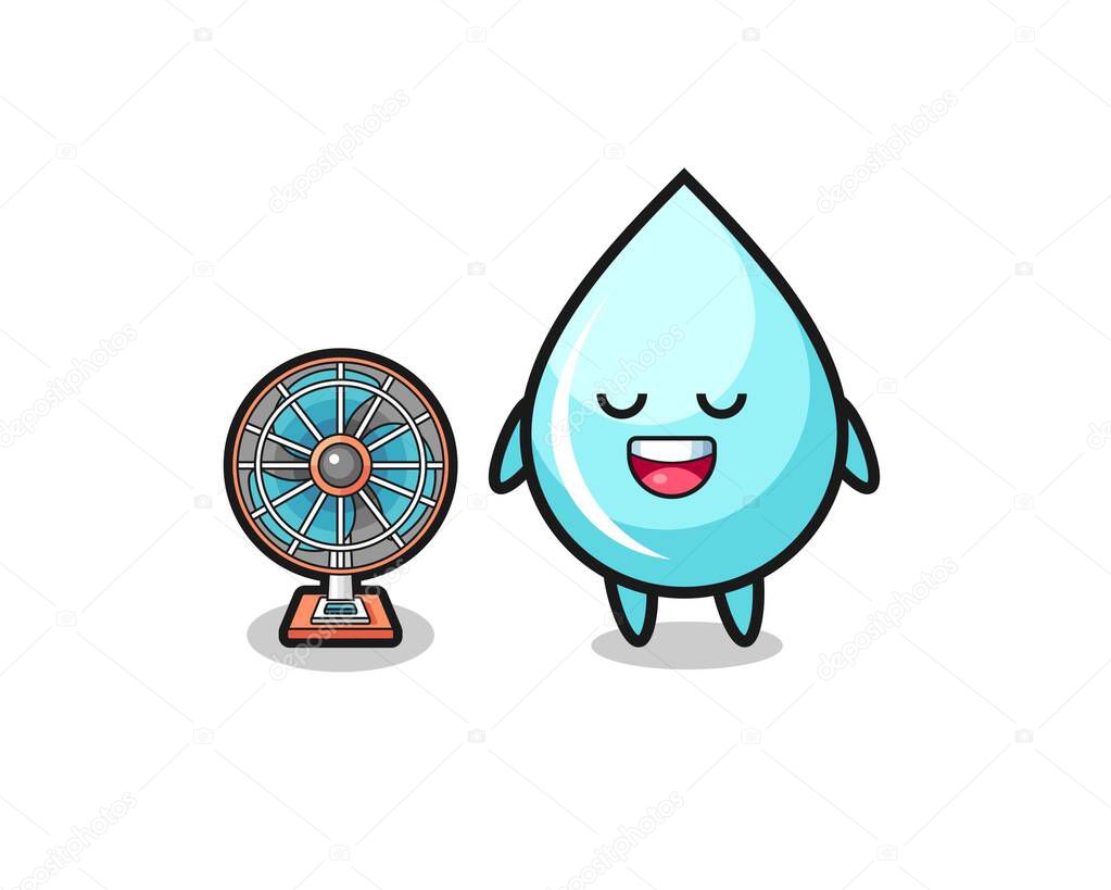 cute water drop is standing in front of the fan , cute design