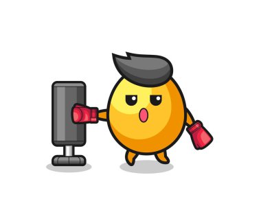 Altın Yumurta Boksörü çizgi filmi kum torbasıyla antrenman yapıyor, şirin tasarım.