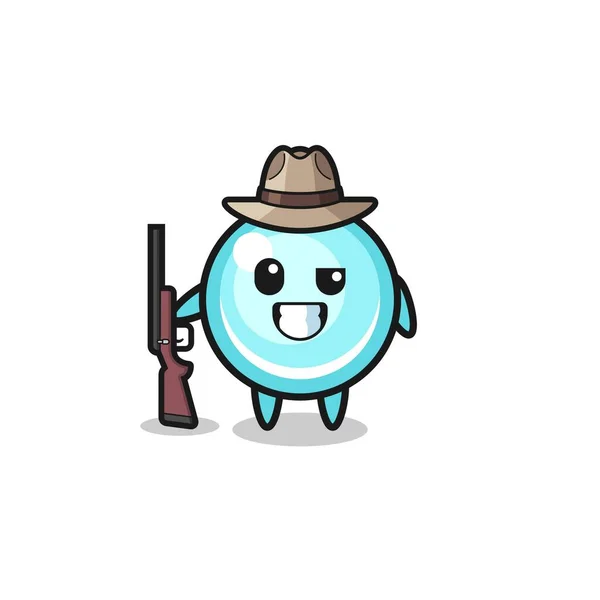 Bubble Hunter Mascot Holding Gun Cute Design — Stock Vector