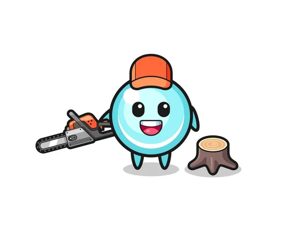 Bubble Lumberjack Character Holding Chainsaw Cute Design — Stock Vector
