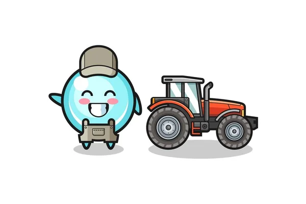 Das Bubble Farmer Maskottchen Neben Einem Traktor Niedliches Design — Stockvektor