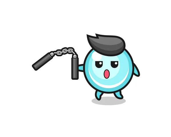 Dessin Animé Bulle Utilisant Nunchaku Design Mignon — Image vectorielle