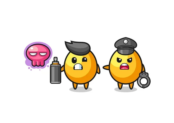 黄金の卵の漫画は破壊行為を行い 警察によって捉えられ かわいいデザイン — ストックベクタ
