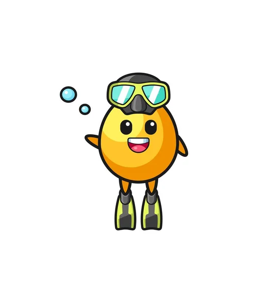 Personagem Desenho Animado Mergulhador Ovo Dourado Design Bonito — Vetor de Stock