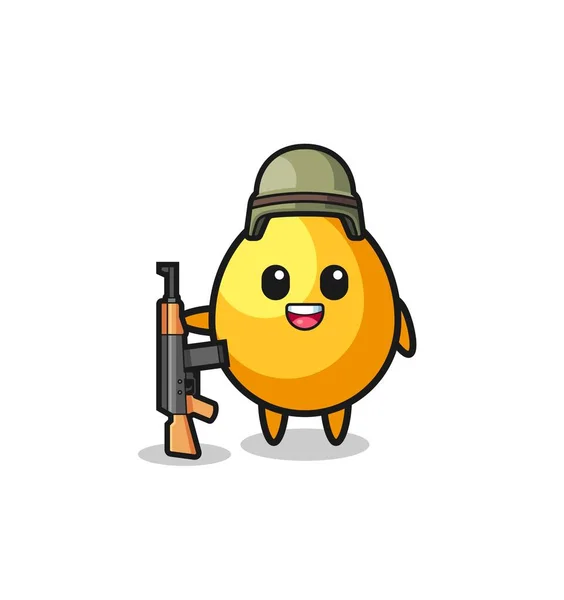 Mascote Ovo Dourado Bonito Como Soldado Design Bonito —  Vetores de Stock