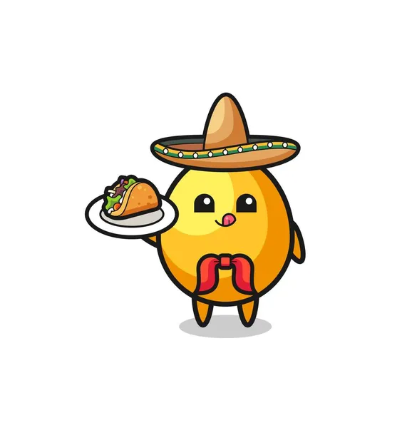Oeuf Chef Mexicain Mascotte Tenant Taco Design Mignon — Image vectorielle