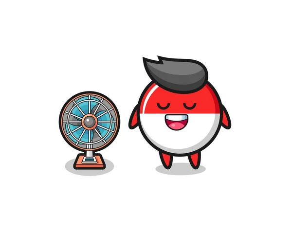 Drapeau Indonesia Mignon Est Debout Devant Ventilateur Design Mignon — Image vectorielle