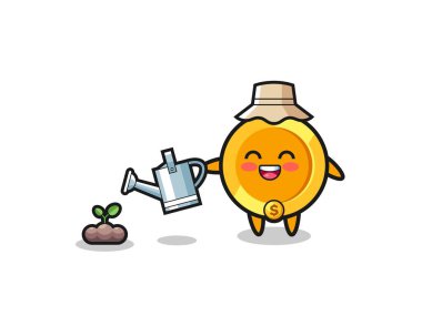 Sevimli para bitki tohumlarını suluyor, şirin tasarım.