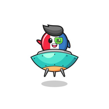 Fransa bayrağı çizgi filmi geleceğin uzay gemisine biniyor, şirin bir tasarım.