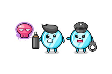 Aynalı çizgi film vandalizm yapıyor ve polis tarafından yakalandı, şirin bir tasarım.