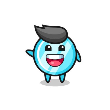 Mutlu ayna sevimli maskot karakteri, şirin tasarım.