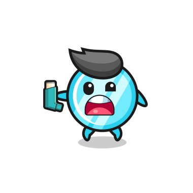 Spreyini tutarken astımı olan bir maskot, şirin bir tasarım.