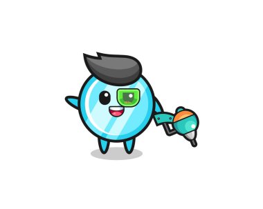 Geleceğin savaşçı maskotu olarak ayna karikatürü, şirin tasarım.