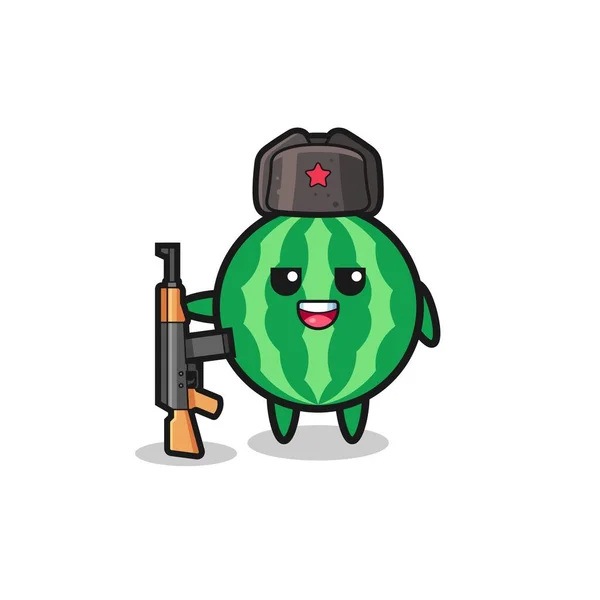 Cute Watermelon Cartoon Russian Army Cute Design — Stock Vector