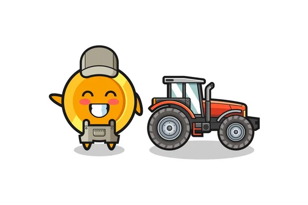 Dollár Érme Farmer Kabala Áll Egy Traktor Mellett Aranyos Design — Stock Vector