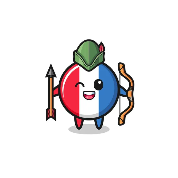 France Flag Cartoon Medieval Archer Mascot Cute Design — Stock Vector