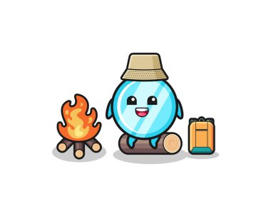 Aynalı karikatürün kamp çizimi, şirin bir tasarım.