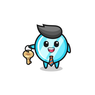 Emlakçı maskotu olarak sevimli bir ayna, şirin bir tasarım.