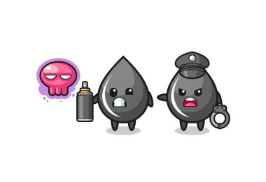 Petrol damlası karikatürü vandallık yapıyor ve polis tarafından yakalandı, şirin bir tasarım.