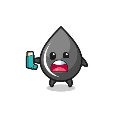 Yağ damlası maskotunun astımı var. Astım spreyini tutarken, şirin bir tasarım.