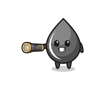 El feneri tutan yağ damlası maskotu, şirin tasarım.