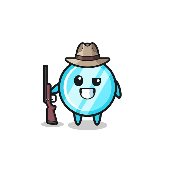 Mascotte Chasseur Miroir Tenant Pistolet Design Mignon — Image vectorielle