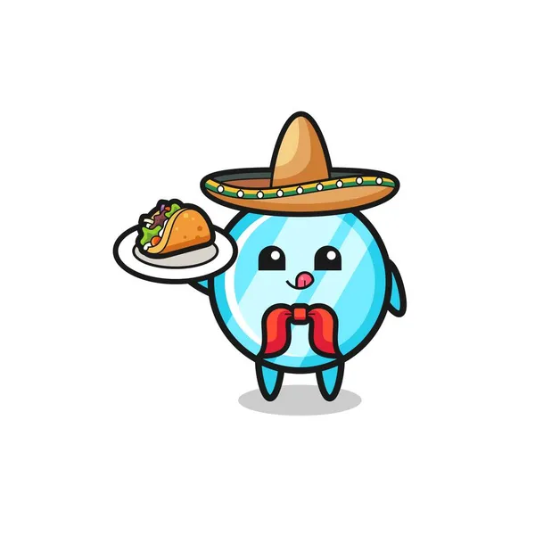 Miroir Mexicain Chef Mascotte Tenant Taco Design Mignon — Image vectorielle