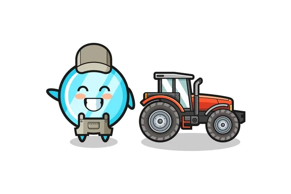 Mascote Agricultor Espelho Lado Trator Projeto Bonito —  Vetores de Stock