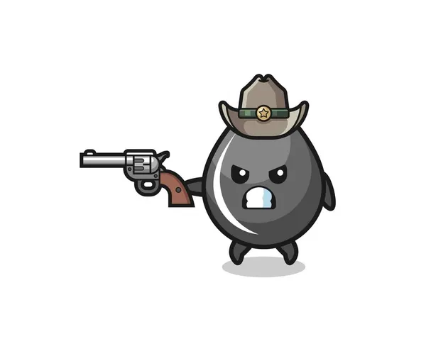 Olie Drop Cowboy Schieten Met Een Pistool Schattig Ontwerp — Stockvector