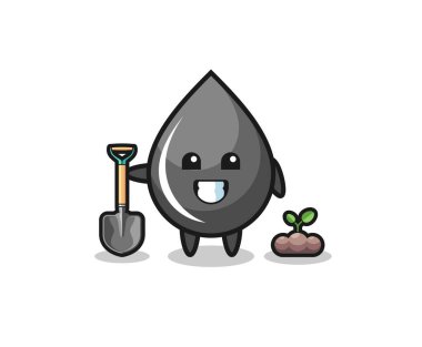 Şirin bir yağ damlası çizgi filmi ağaç tohumu ekiyor, şirin bir tasarım.