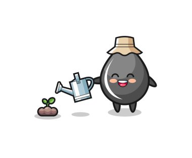 Şirin yağ damlası bitki tohumlarını suluyor, şirin tasarım.