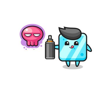 Buz küpü karikatürü sprey boyalı bir graffiti yapıyor, şirin bir tasarım.